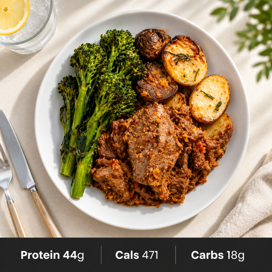 Slow-Cooked Greek Lamb with Broccolini & Roasted Potatoes